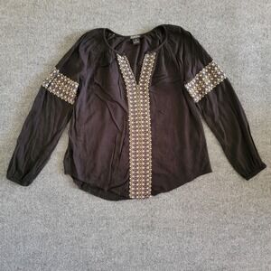 Lucky Brand Peasant Blouse Women's Size M Embroidered Long Sleeve Western Casual